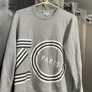 Kenzo Gray Crewneck Sweater with Black and White Accents